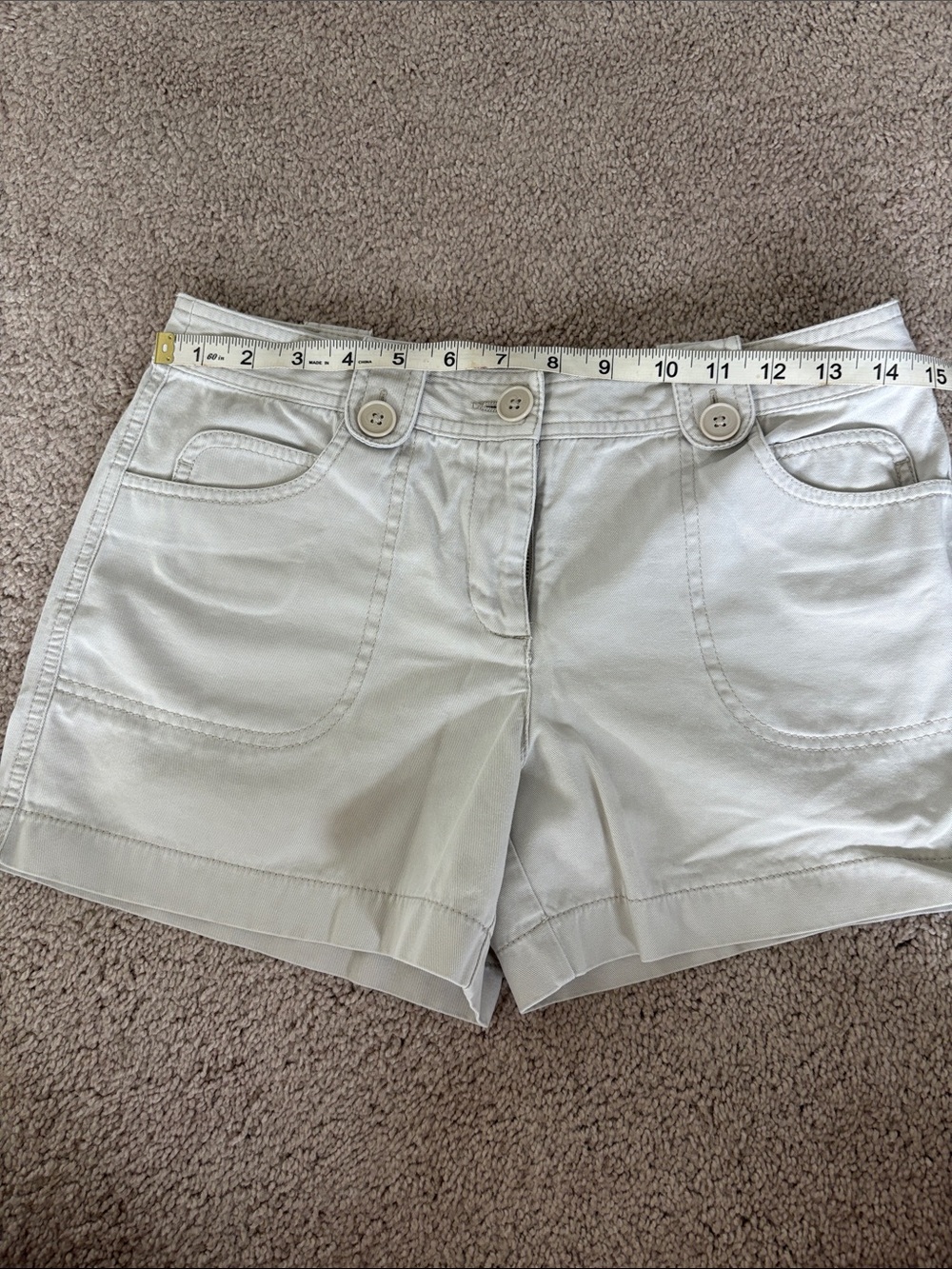 LOFT Light Cream Button-Front Bermuda Shorts